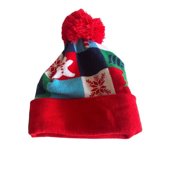 Aldi Gear Red & Multicolor Winter Beanie Hat With Pom - Picture 3 of 3